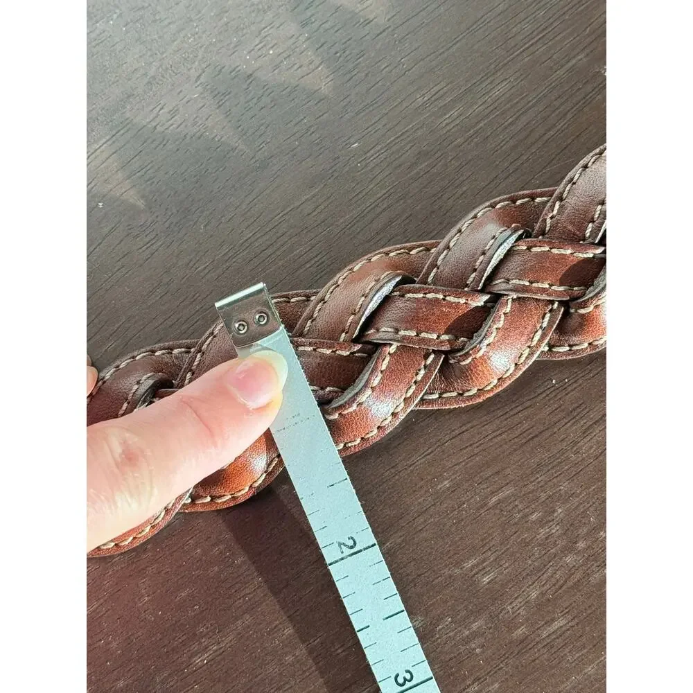 Genuine Leather Braided Woven GAP Belt Brown Brass Buckle Boho Western Size S 30